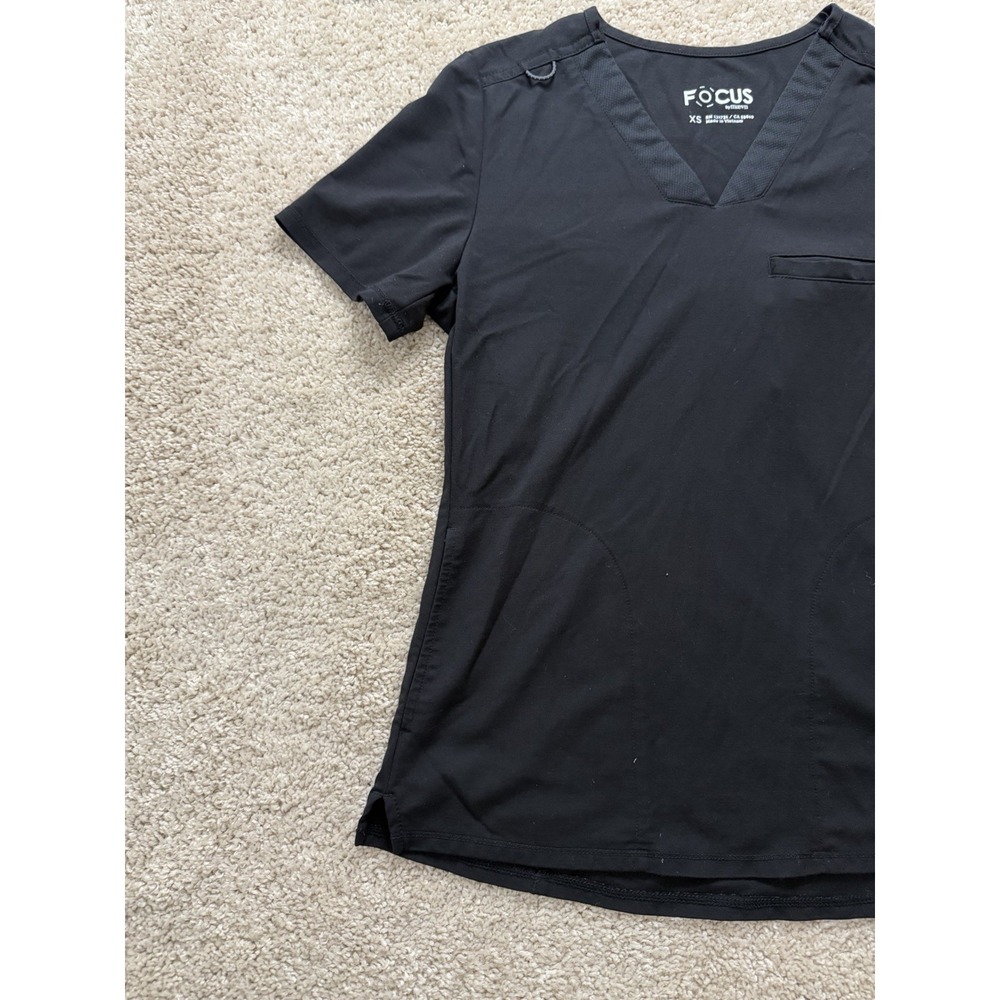 Maevn Focus Women's Black Banded V Neck Contrast Knit Scrub Top Medical XS - Picture 7 of 14